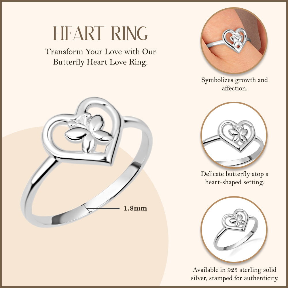 Sterling Silver Butterfly Heart Love Ring, view 3