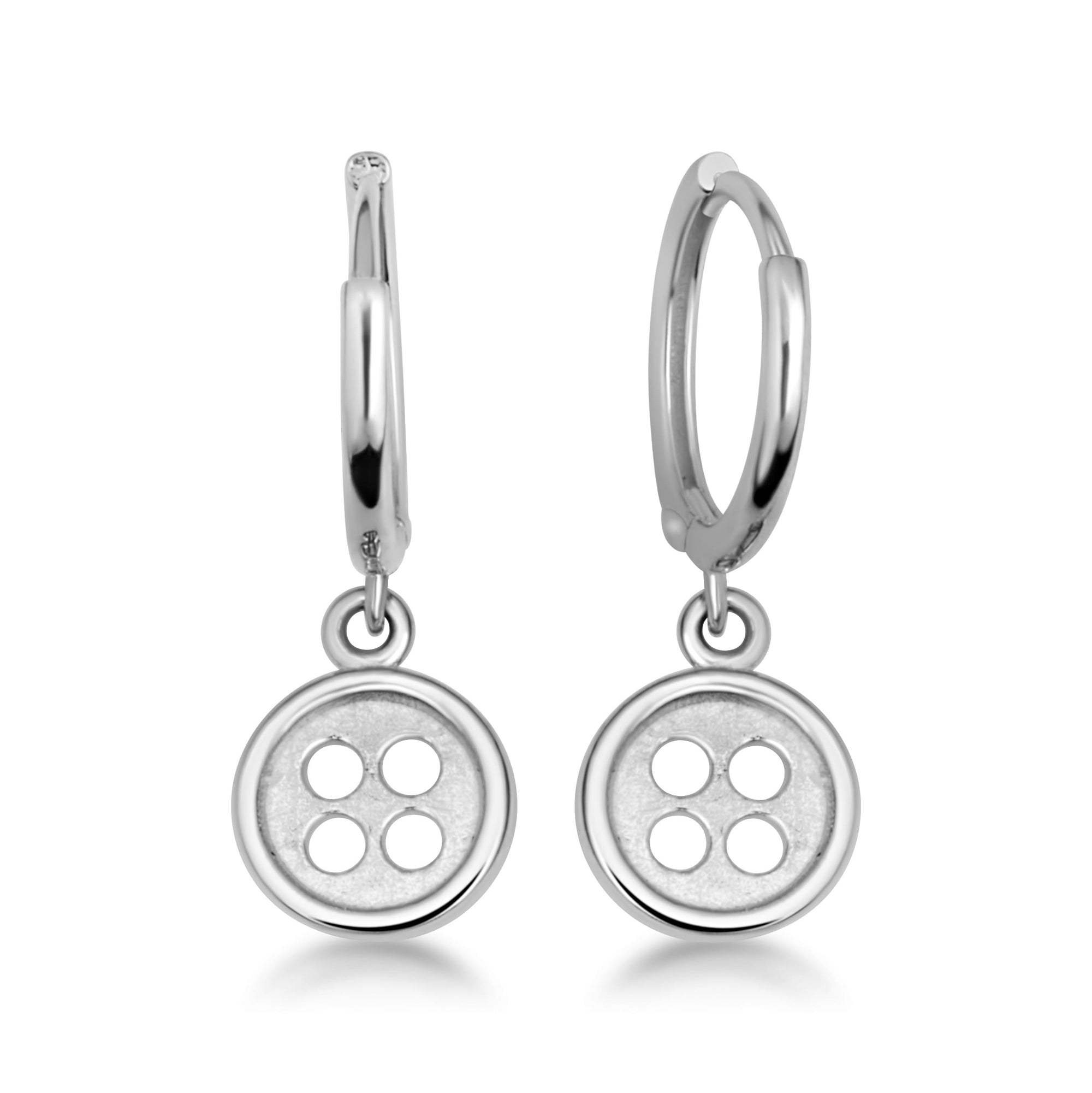 Sterling Silver Button Drop Huggie Hoop Earrings
