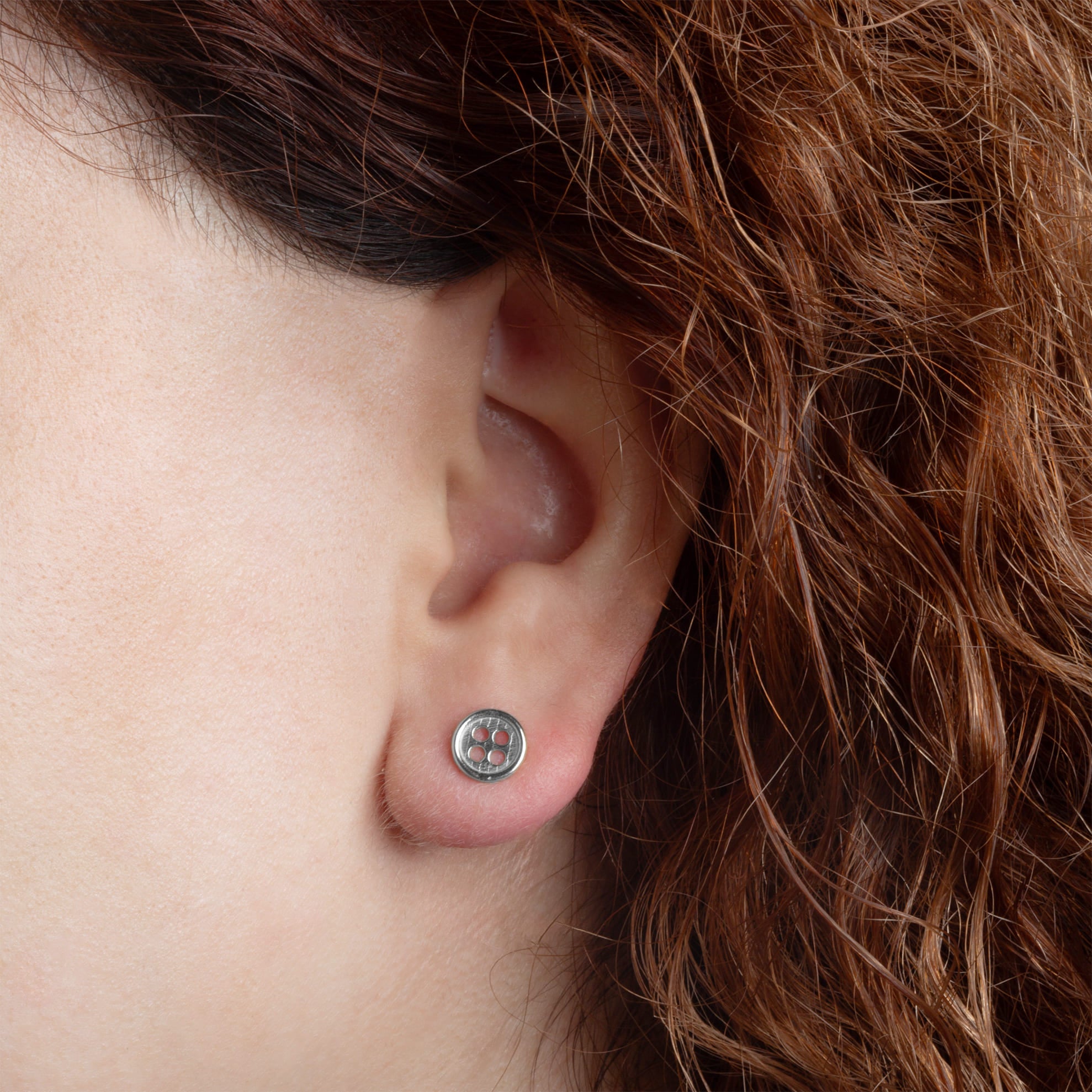 Sterling Silver Button Stud Earrings, view 2