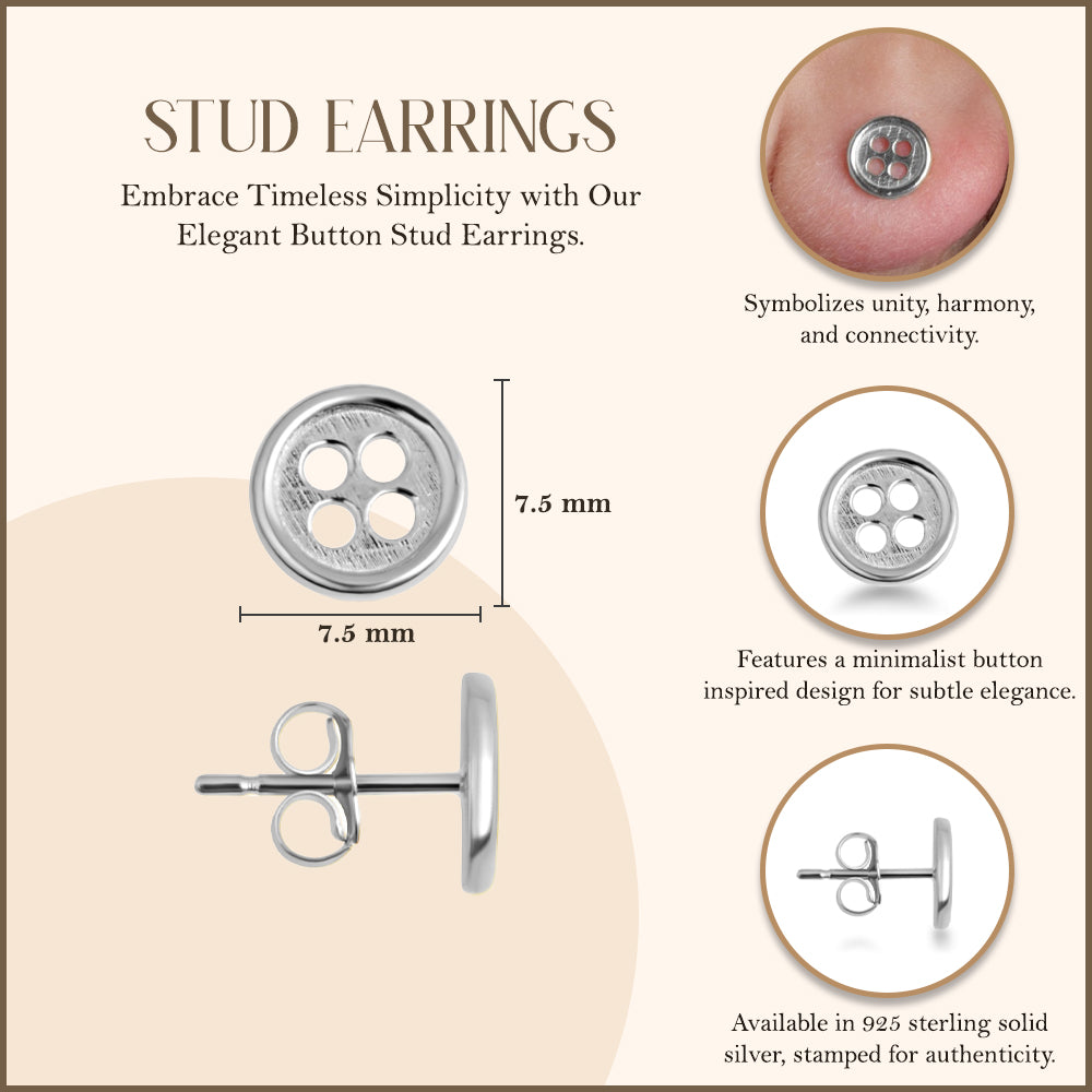 Sterling Silver Button Stud Earrings, view 3