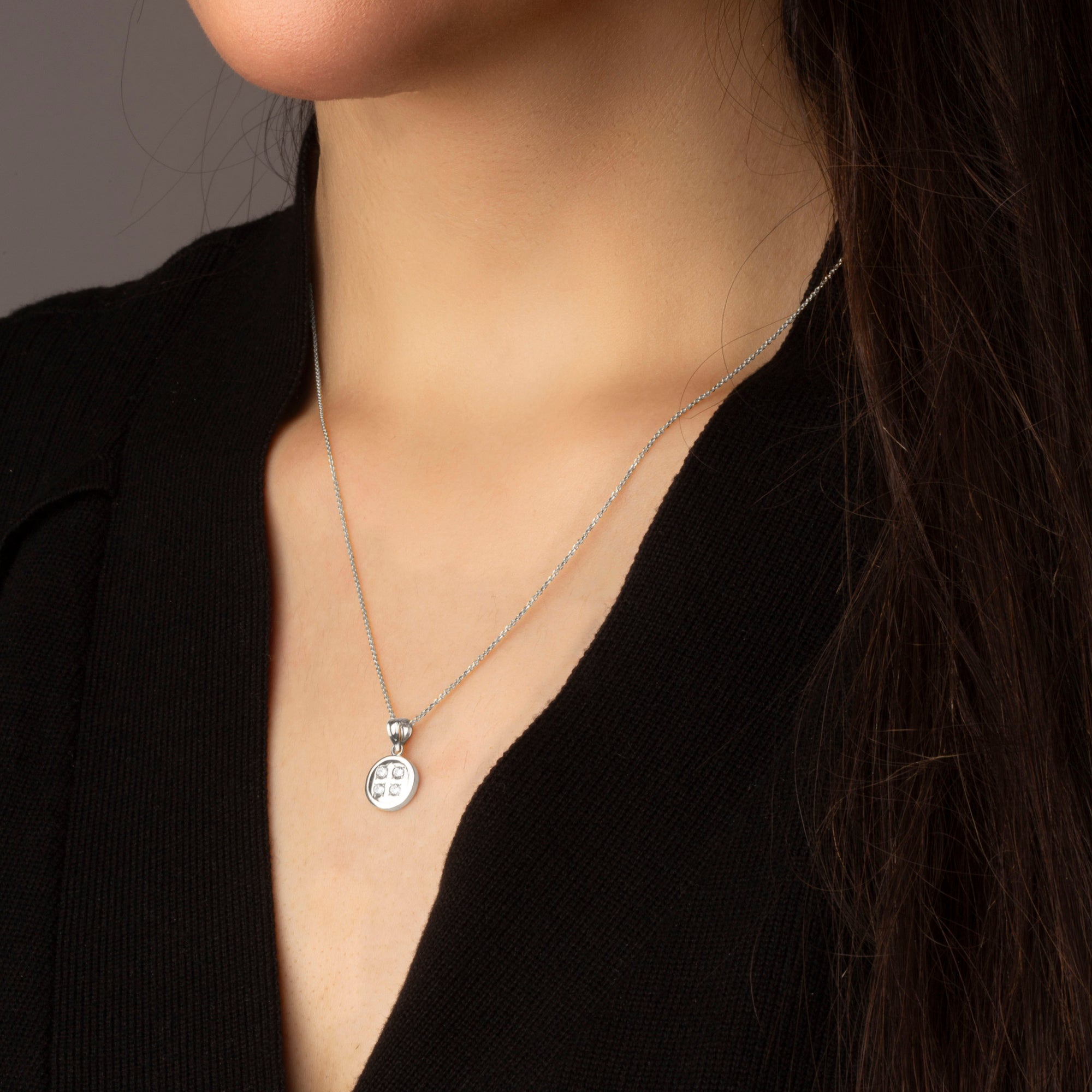 Sterling Silver Button Stud Earrings Pendant Necklace Set, view 2