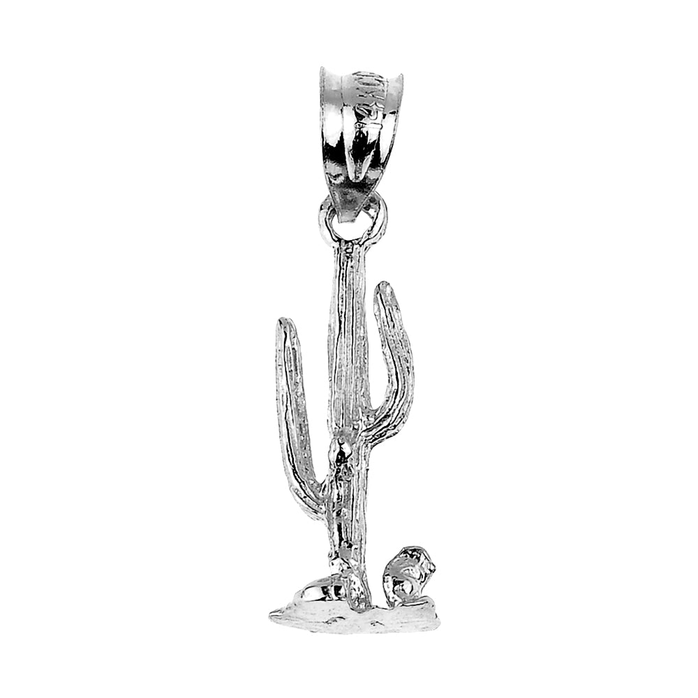 Sterling Silver Cactus Charm Pendant Necklace, view 2