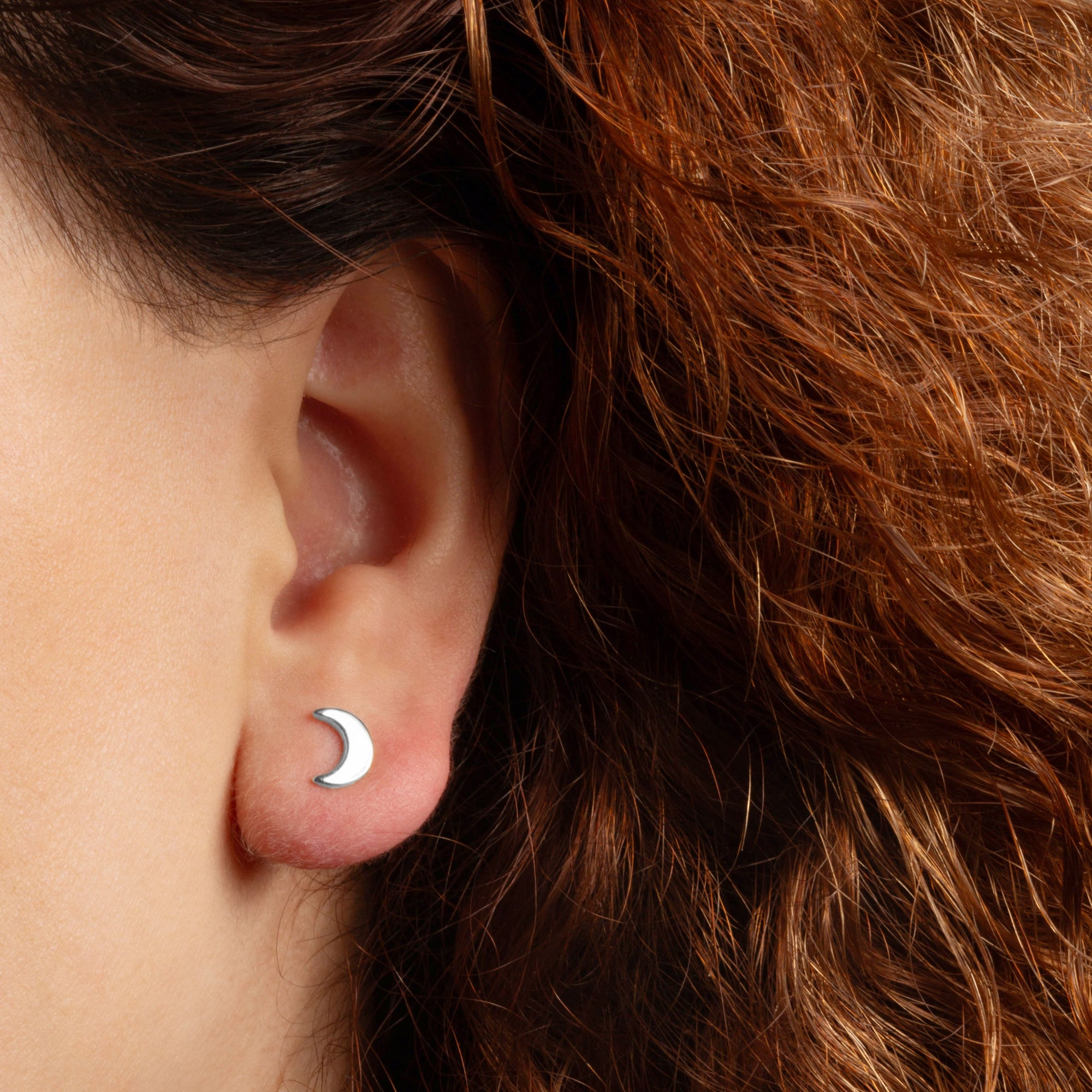 Sterling Silver Celestial Moon Stud Earrings, view 2