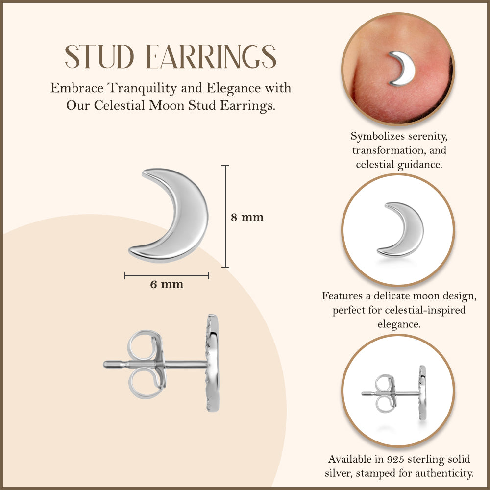 Sterling Silver Celestial Moon Stud Earrings, view 3