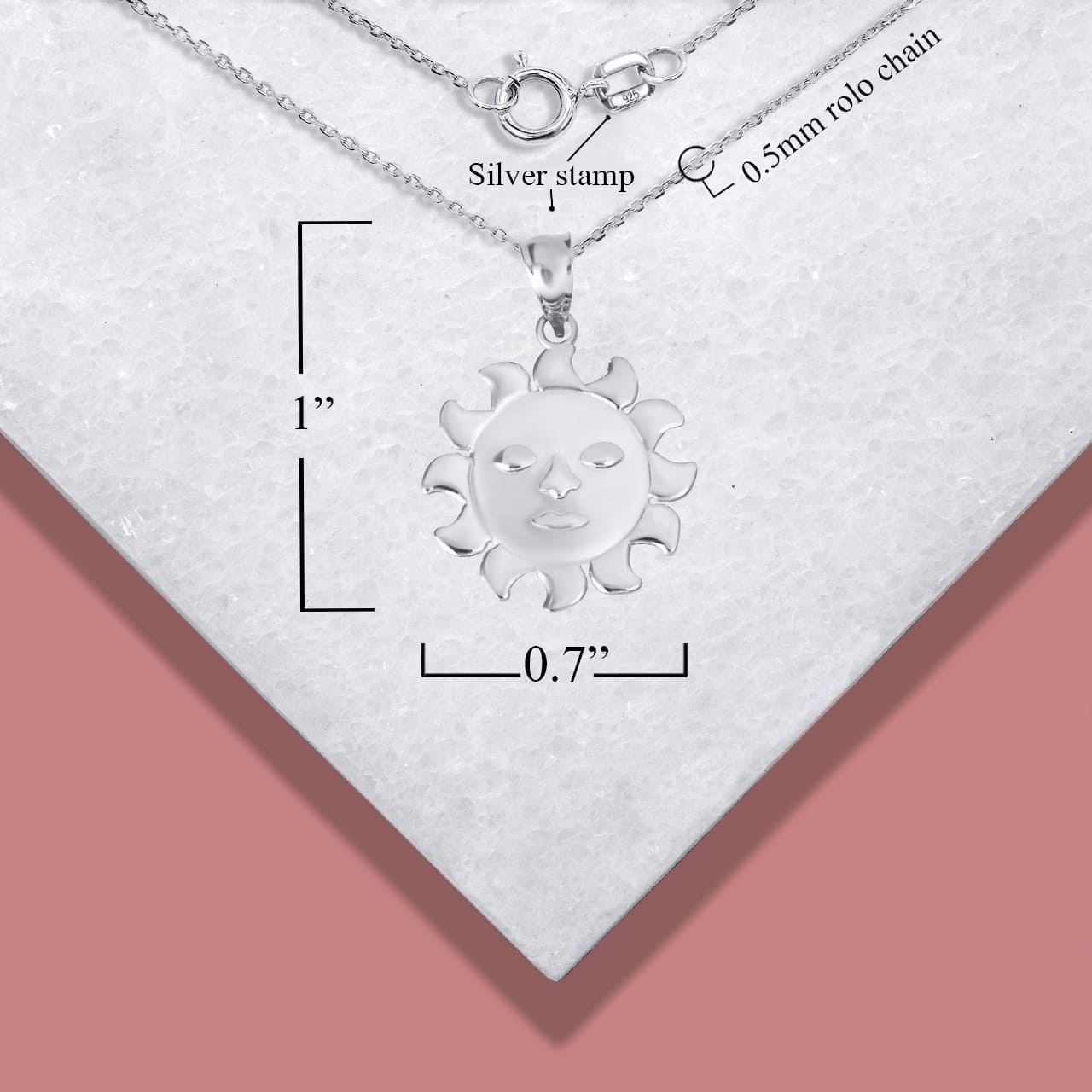 Sterling Silver Celestial Sun Face Pendant Necklace, view 4