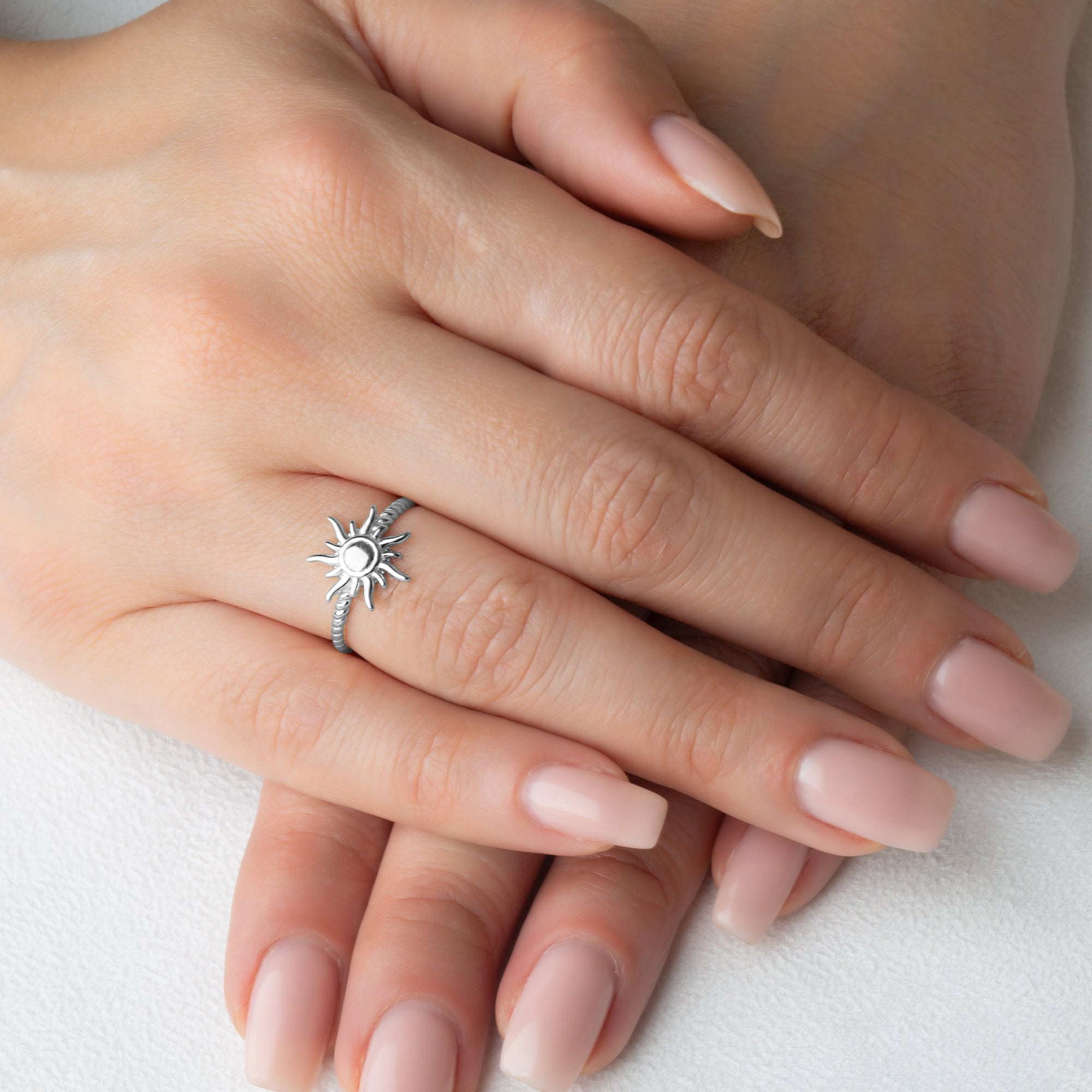 Sterling Silver Celestial Sun Rope Ring, view 2