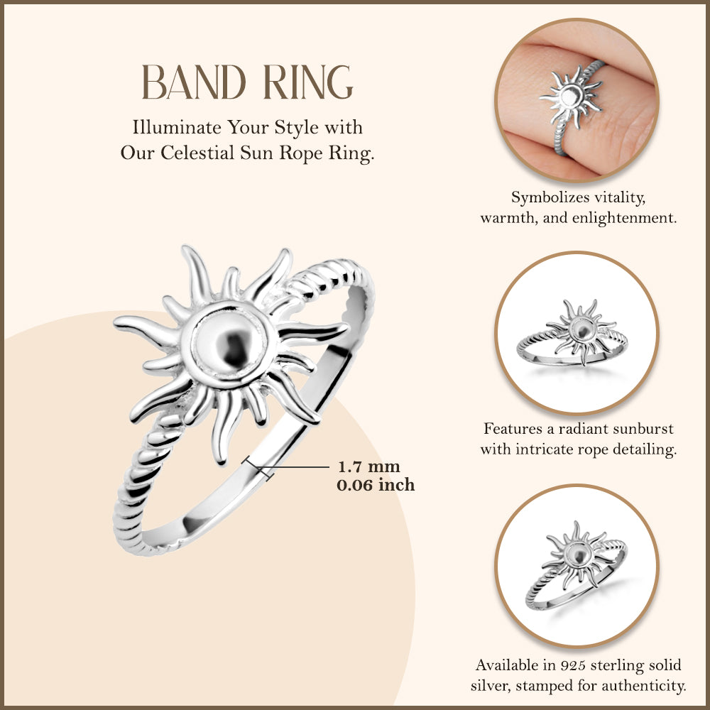 Sterling Silver Celestial Sun Rope Ring, view 3