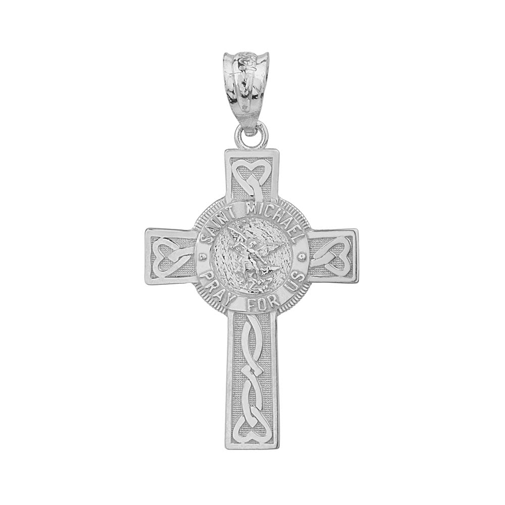 Sterling Silver Celtic Cross Patron Saint Michael Archangel Heart Love Knot Pendant Necklace, view 2