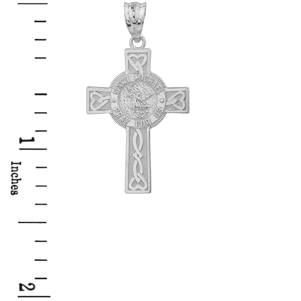 Sterling Silver Celtic Cross Patron Saint Michael Archangel Heart Love Knot Pendant Necklace, view 3
