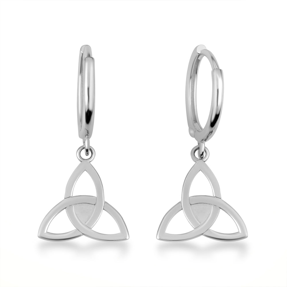 Sterling Silver Celtic Trinity Irish Drop Huggie Hoop Earrings