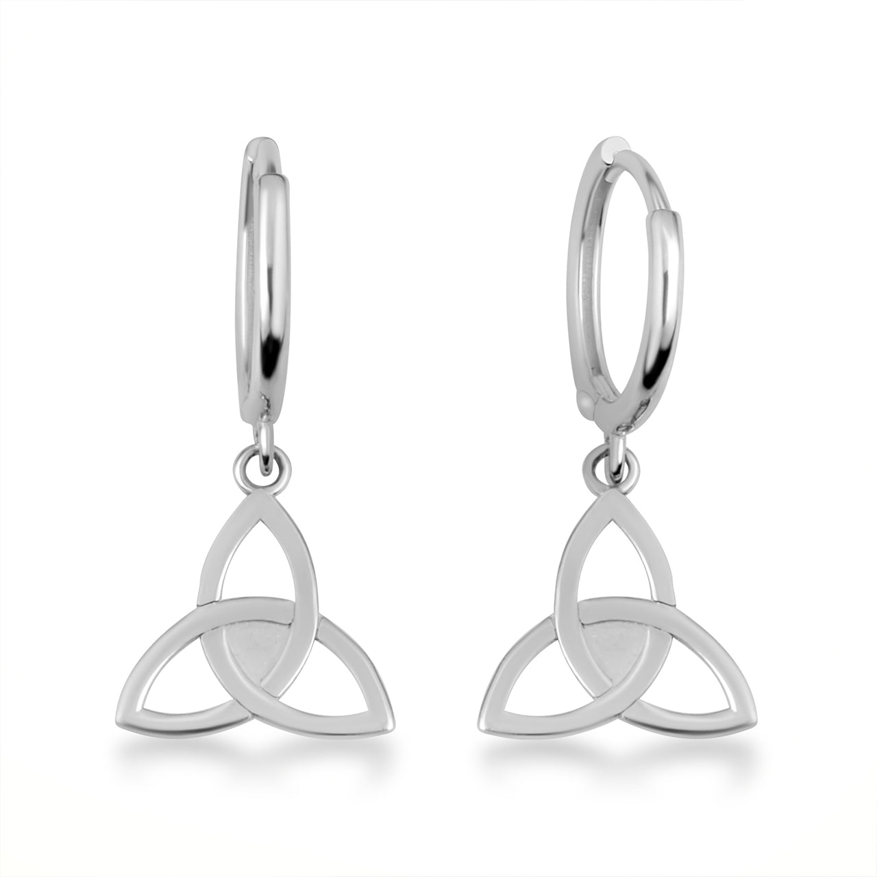 Sterling Silver Celtic Trinity Irish Drop Huggie Hoop Earrings
