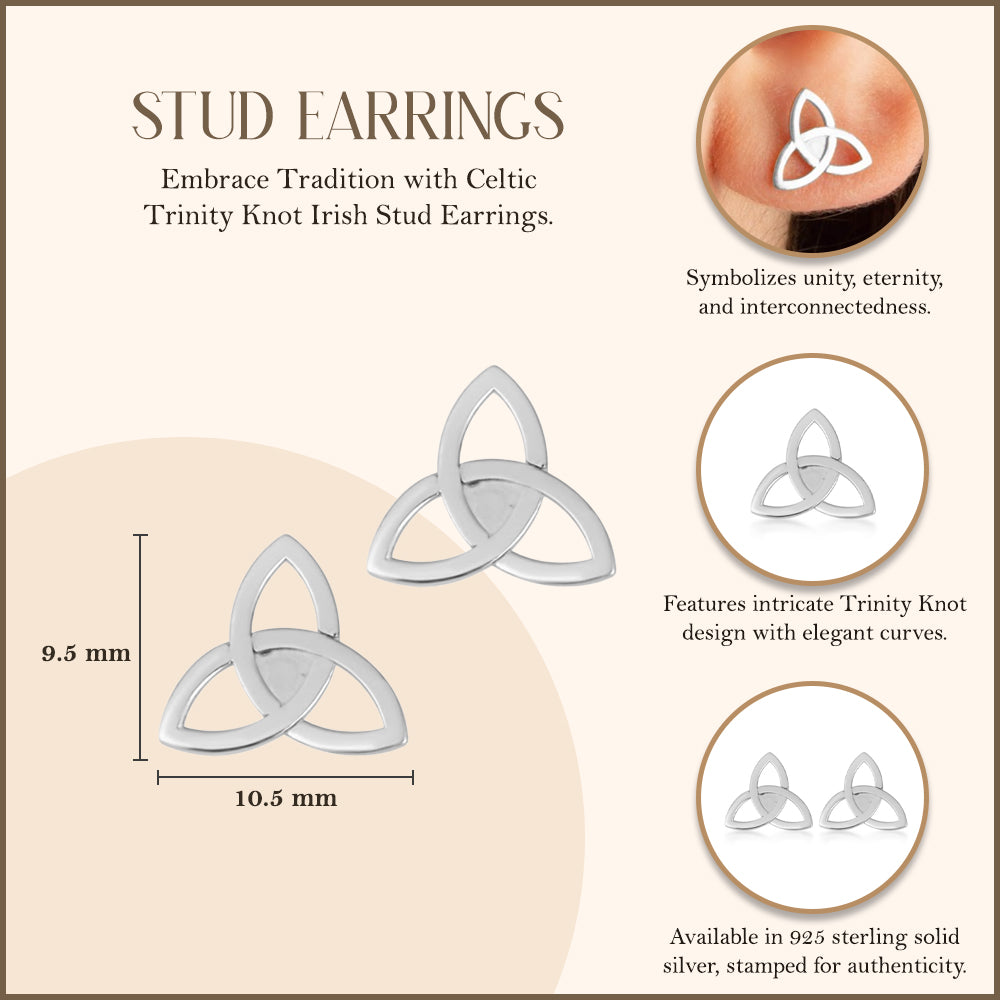 Sterling Silver Celtic Trinity Irish Stud Earrings, view 3