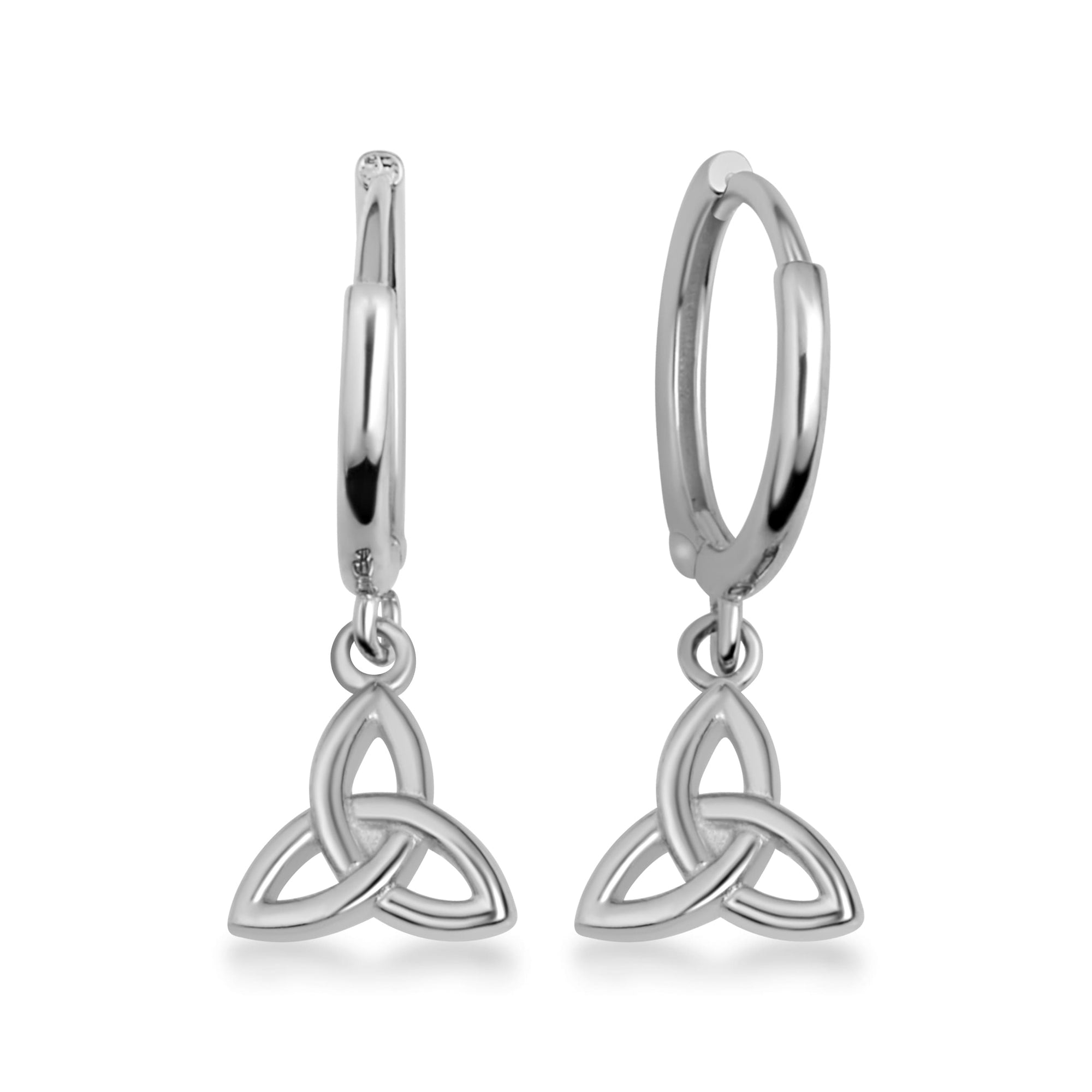Sterling Silver Celtic Trinity Knot Irish Drop Huggie Hoop Earrings