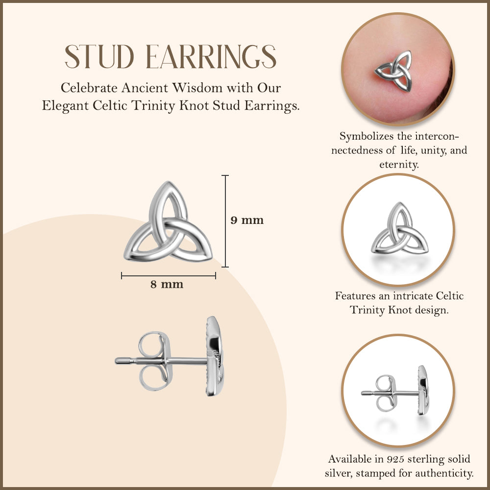 Sterling Silver Celtic Trinity Knot Irish Stud Earrings, view 3