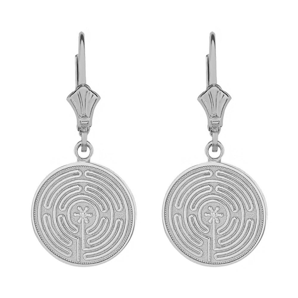 Sterling Silver Chartres Labyrinth Dainty Disc Earring Set