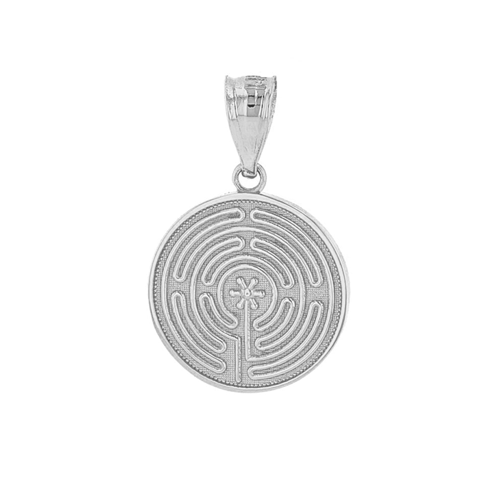 Sterling Silver Chartres Labyrinth Dainty Disc Medallion Pendant Necklace, view 2
