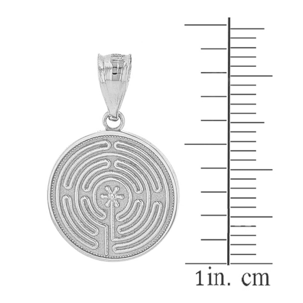 Sterling Silver Chartres Labyrinth Dainty Disc Medallion Pendant Necklace, view 3