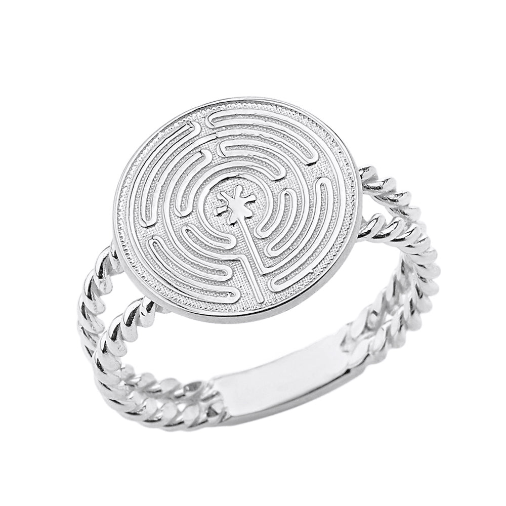 Sterling Silver Chartres Prayer and Mediation Labyrinth Twisted Band Ring