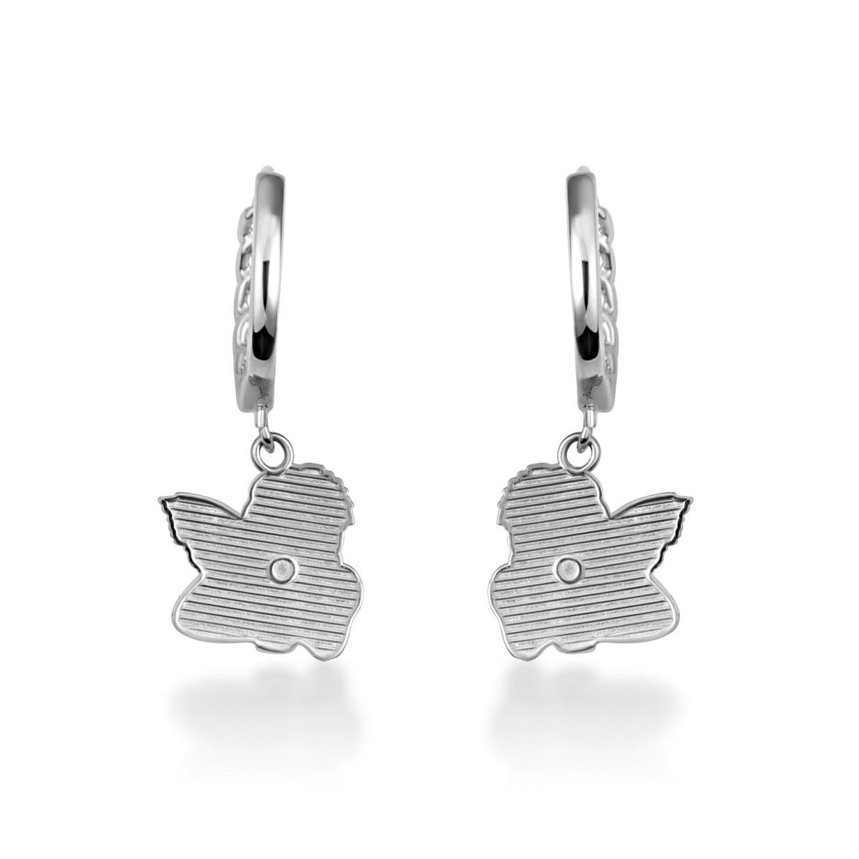 Sterling Silver Cherub Angel Cuban Link Huggie Hoop Earrings, view 4