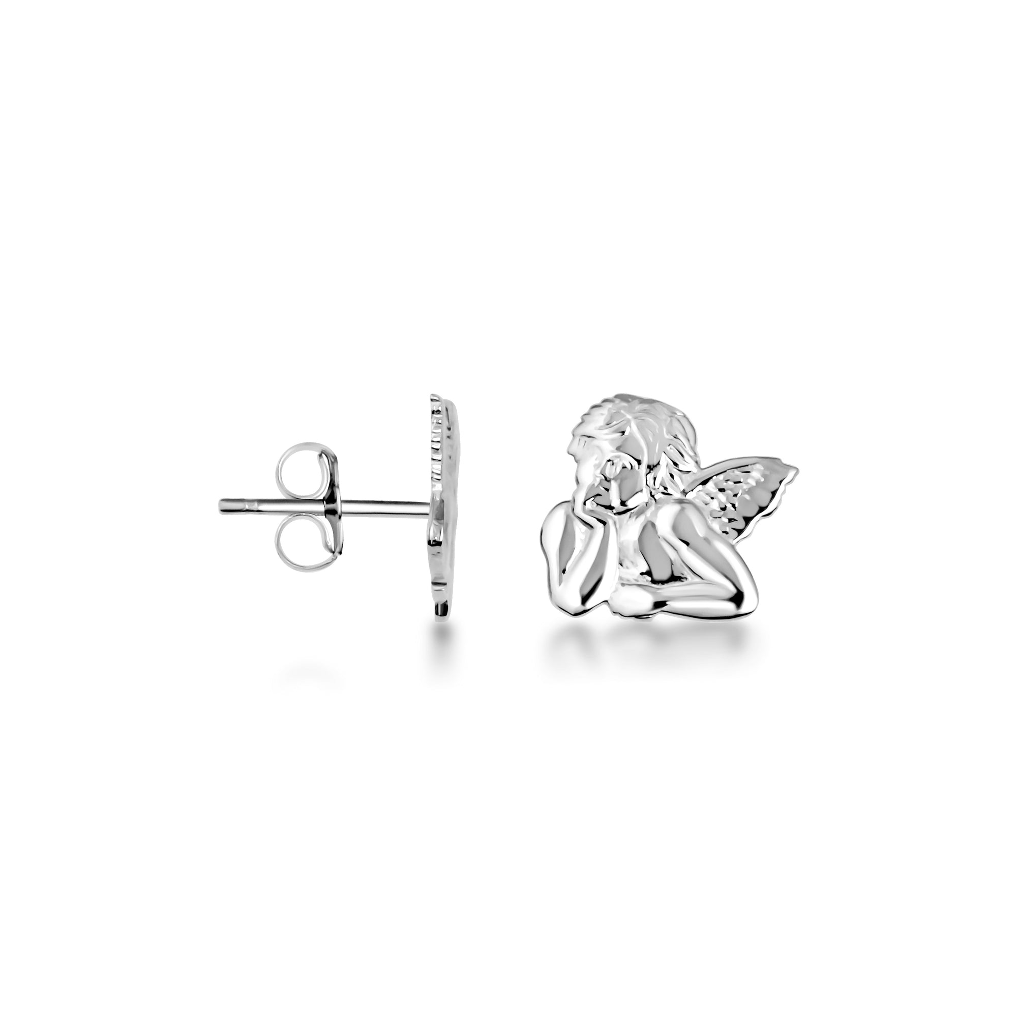 Sterling Silver Cherub Angel Stud Earrings
