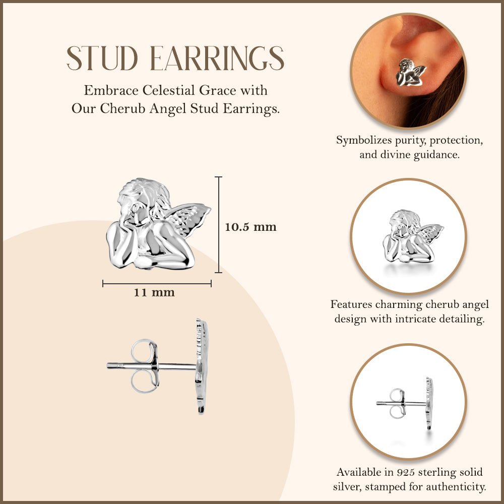 Sterling Silver Cherub Angel Stud Earrings, view 3