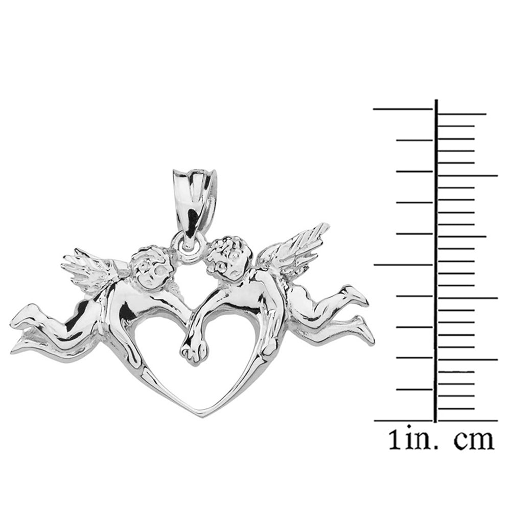 Sterling Silver Cherub Angels Love Heart Pendant Necklace, view 3