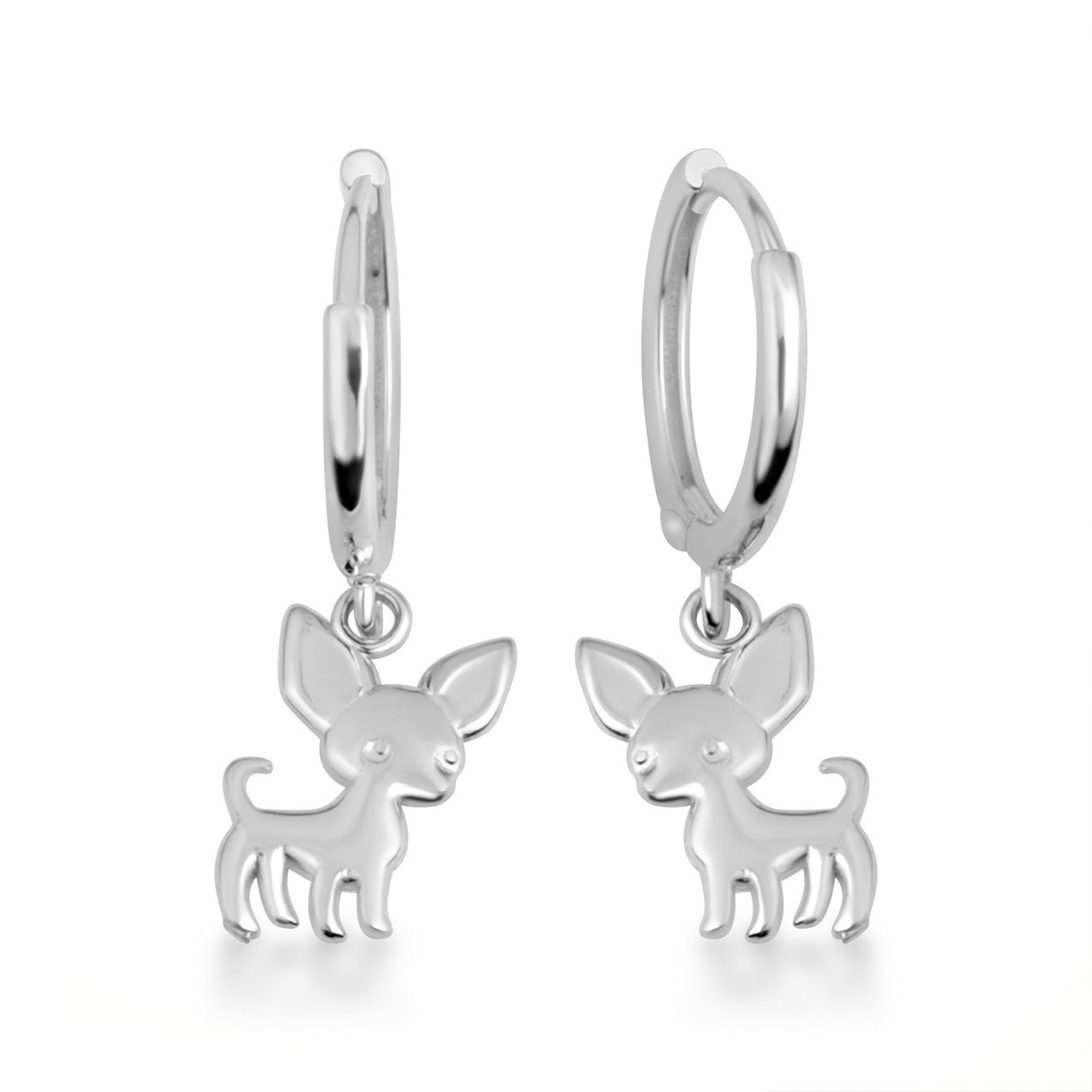 Sterling Silver Chihuahua Pet Dog Drop Huggie Hoop Earrings