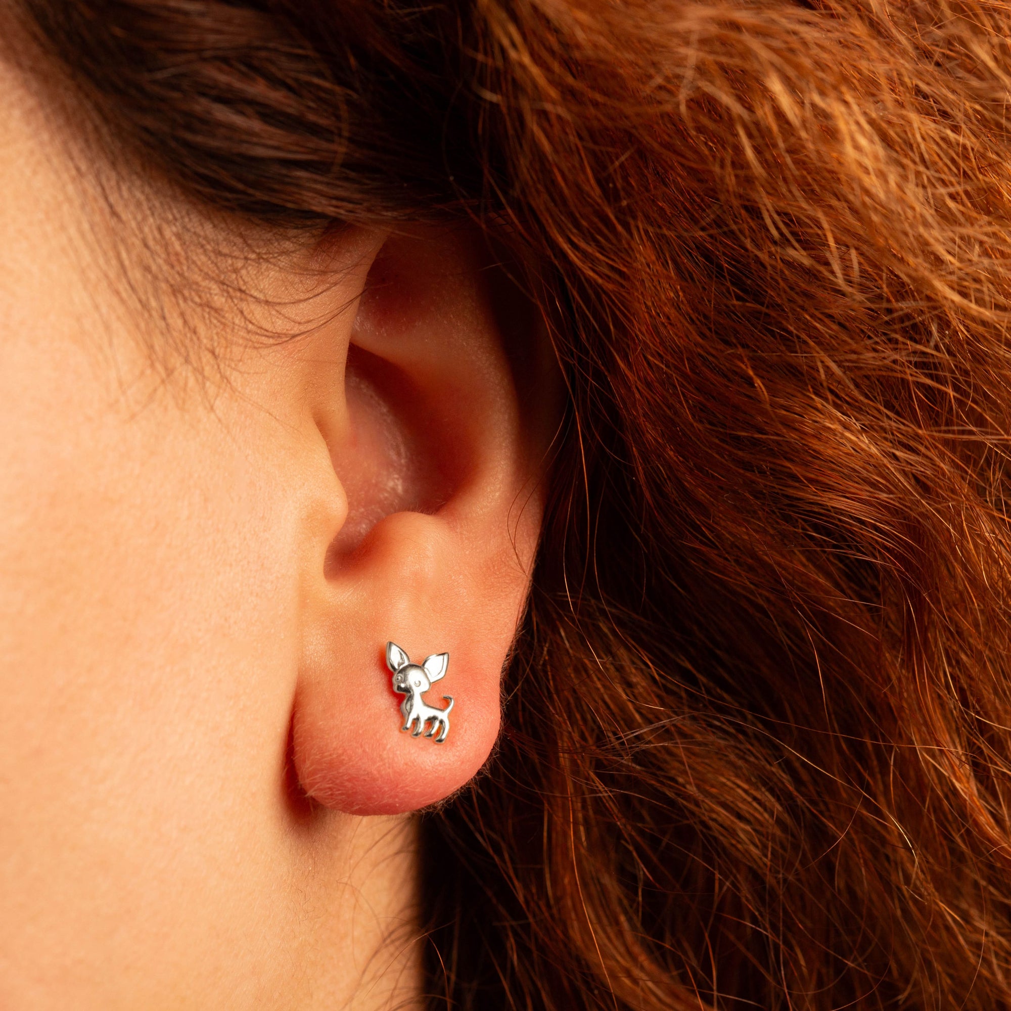 Sterling Silver Chihuahua Pet Dog Stud Earrings, view 2
