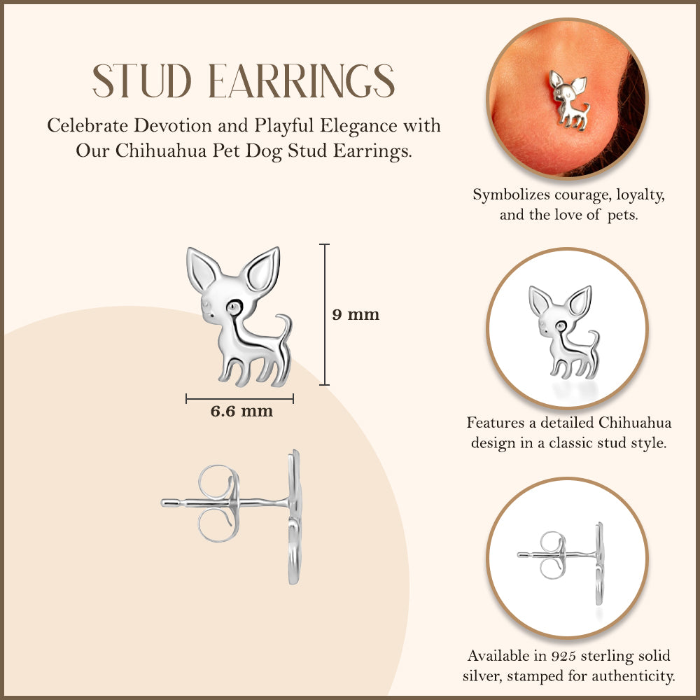 Sterling Silver Chihuahua Pet Dog Stud Earrings, view 3