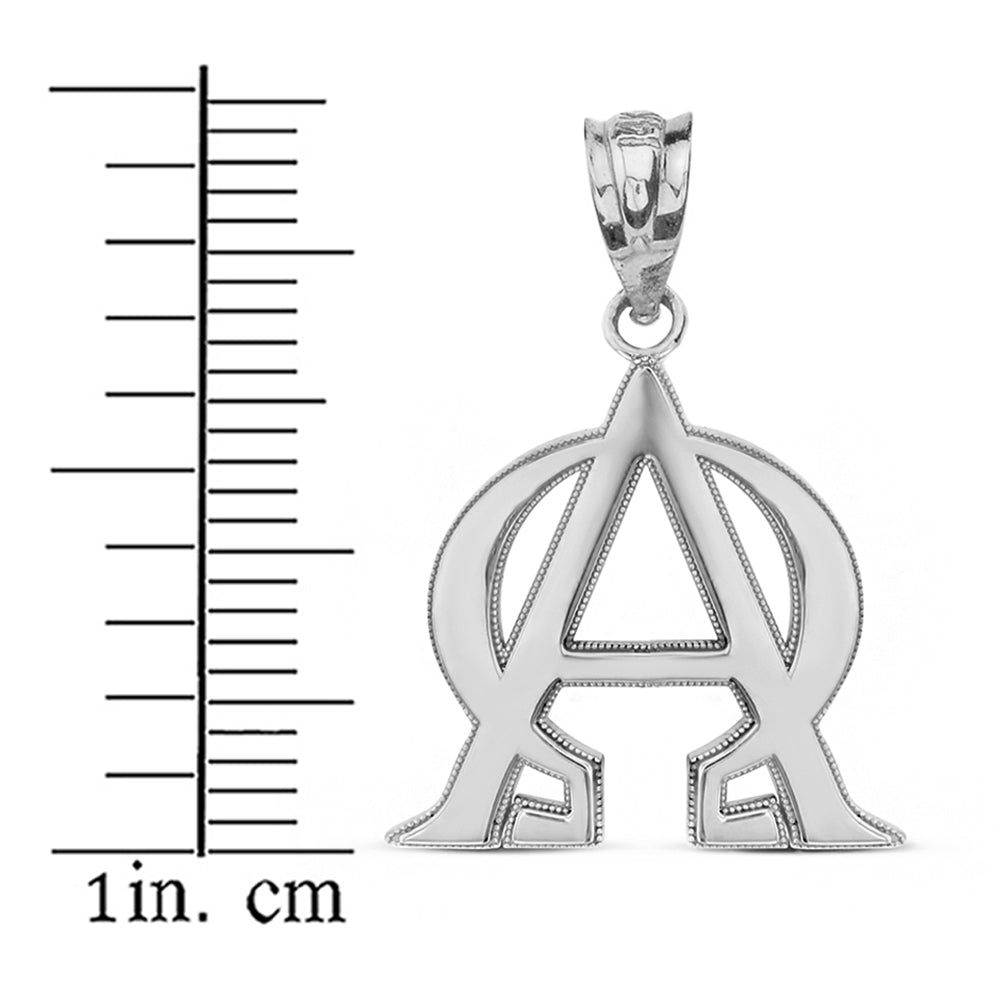 Sterling Silver Christian Alpha and Omega Symbol Milgrain Pendant Necklace, view 3