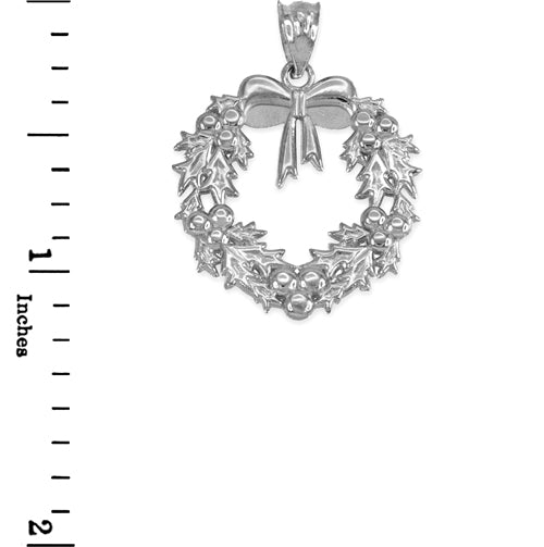 Sterling Silver Christmas Wreath Pendant Necklace, view 2