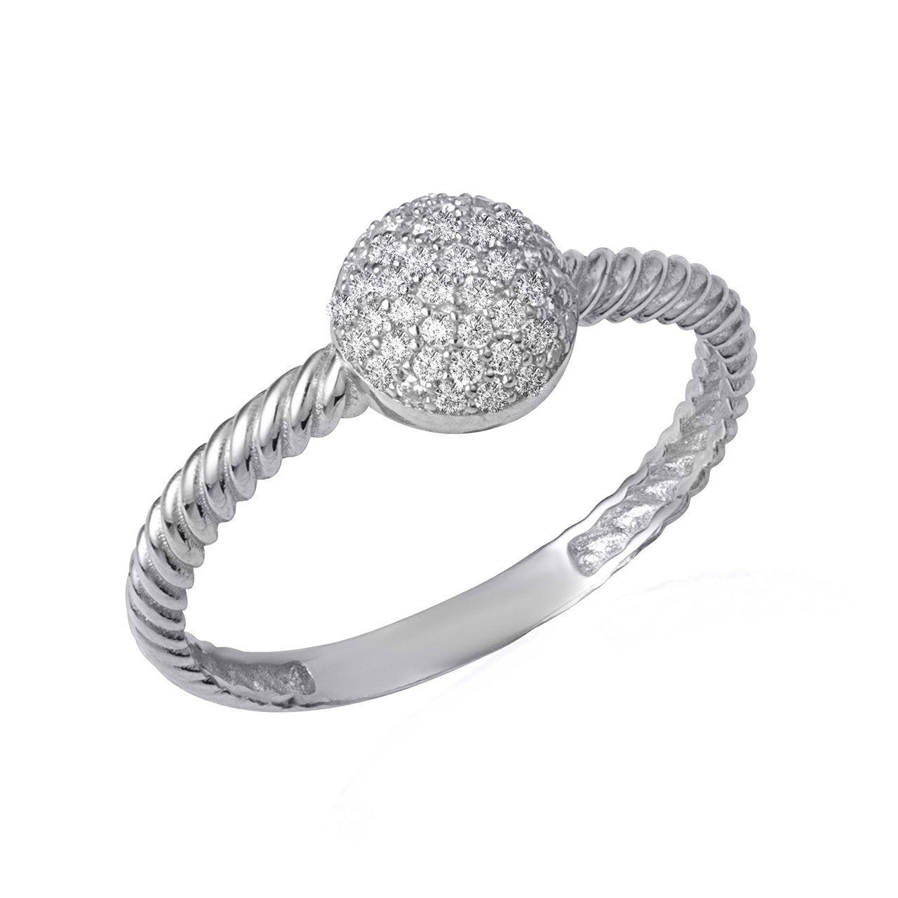 Sterling Silver Circle CZ Rope Twisted Band Ring