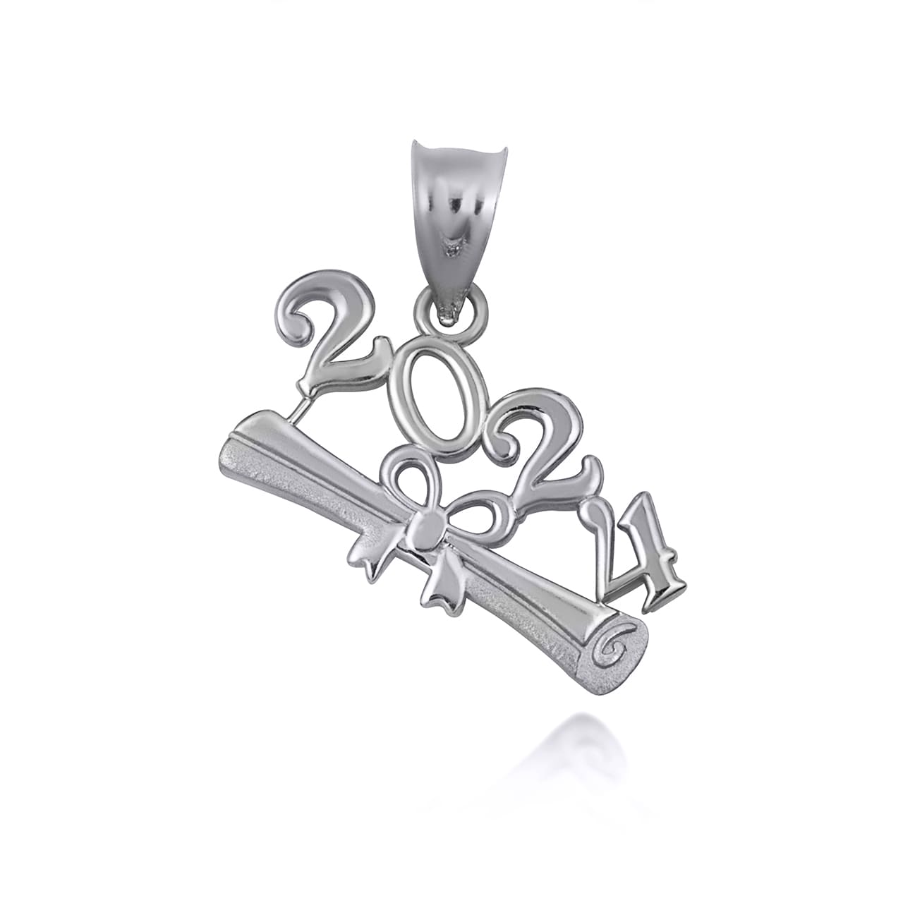 Sterling Silver Class Of 2024 to 2027 Graduation Diploma Ribbon Pendant Necklace