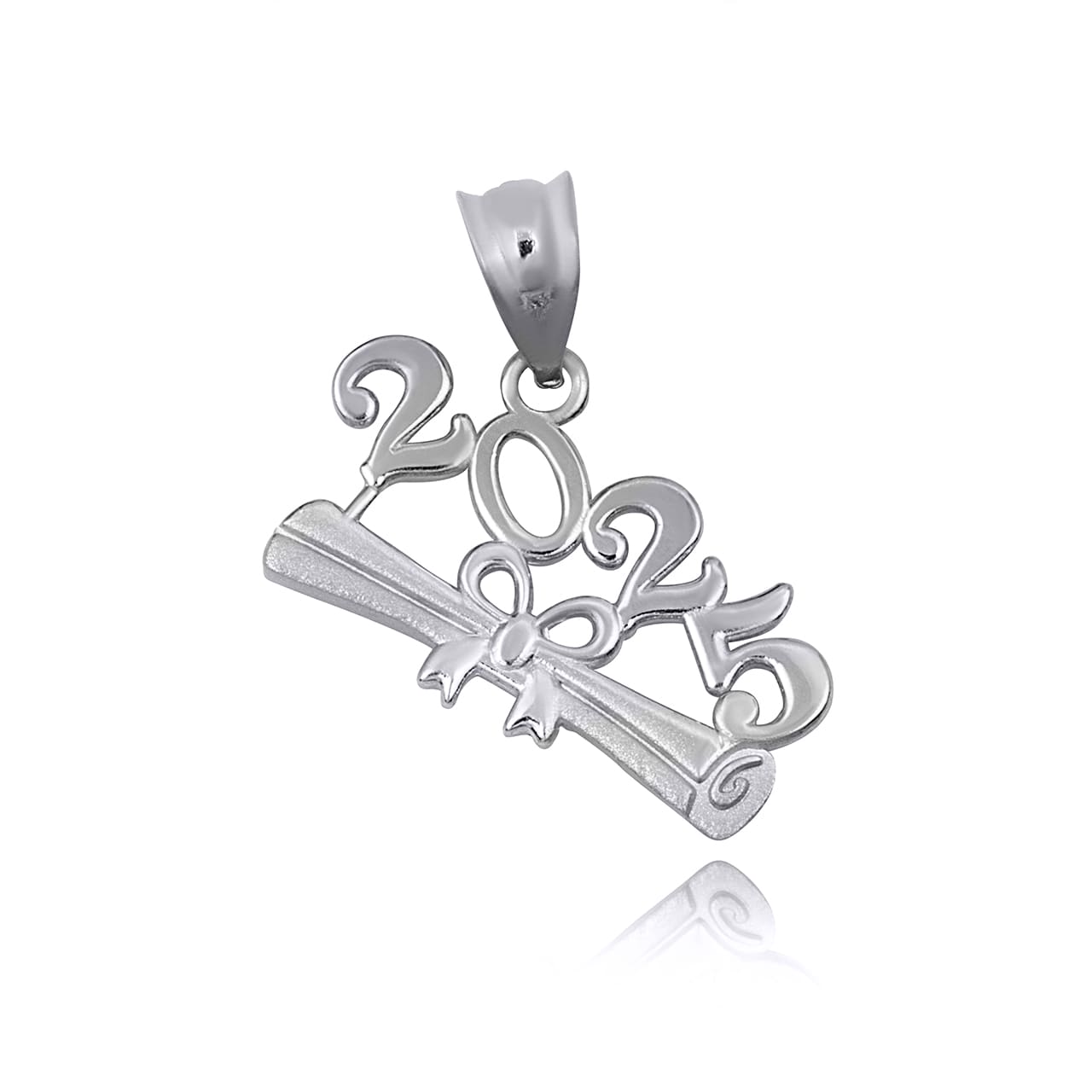 Sterling Silver Class Of 2024 to 2027 Graduation Diploma Ribbon Pendant Necklace, view 6
