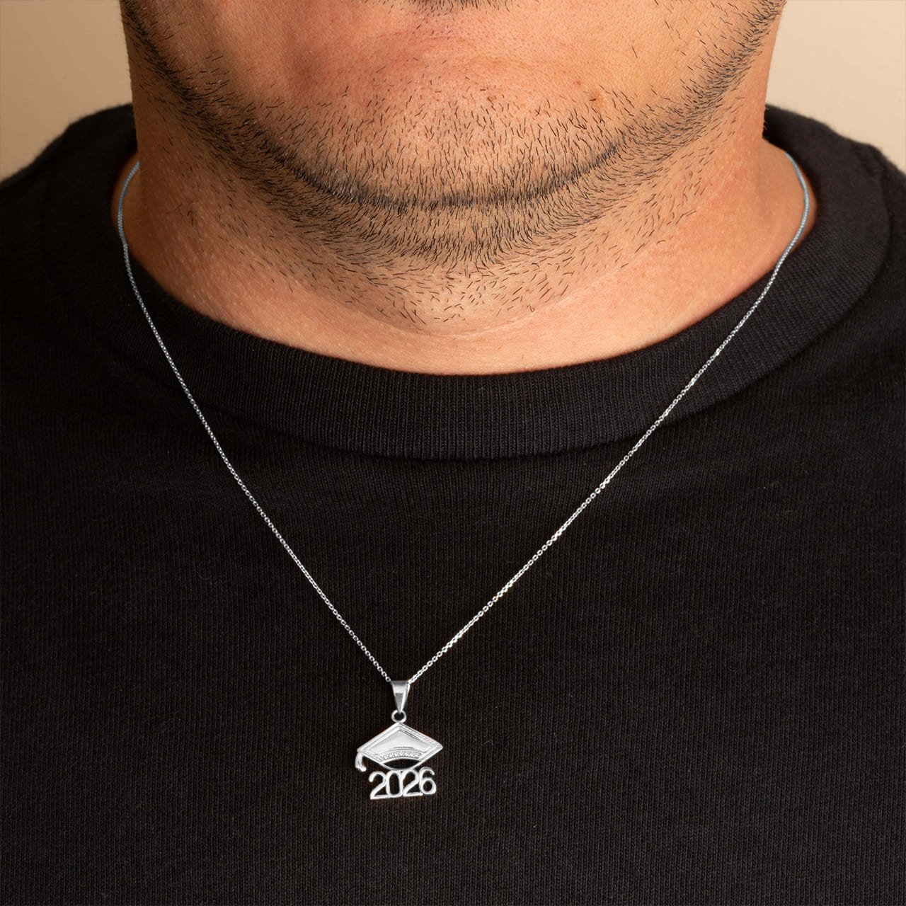 Sterling Silver Class Of 2025-2026 Graduation Cap Pendant Necklace, view 3