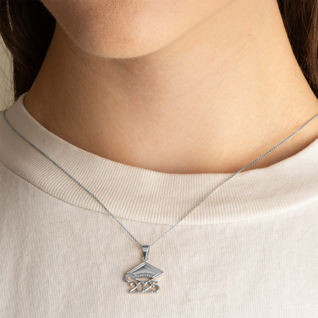 Sterling Silver Class Of 2025-2026 Graduation Cap Pendant Necklace, view 4