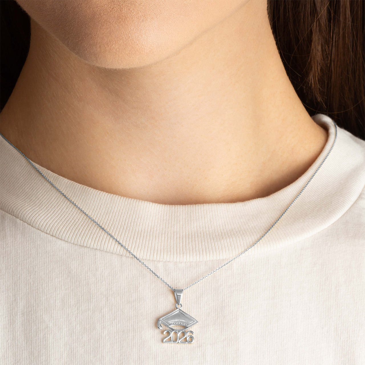 Sterling Silver Class Of 2025-2026 Graduation Cap Pendant Necklace, view 5