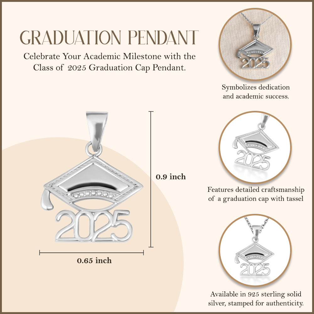 Sterling Silver Class Of 2025-2026 Graduation Cap Pendant Necklace, view 6
