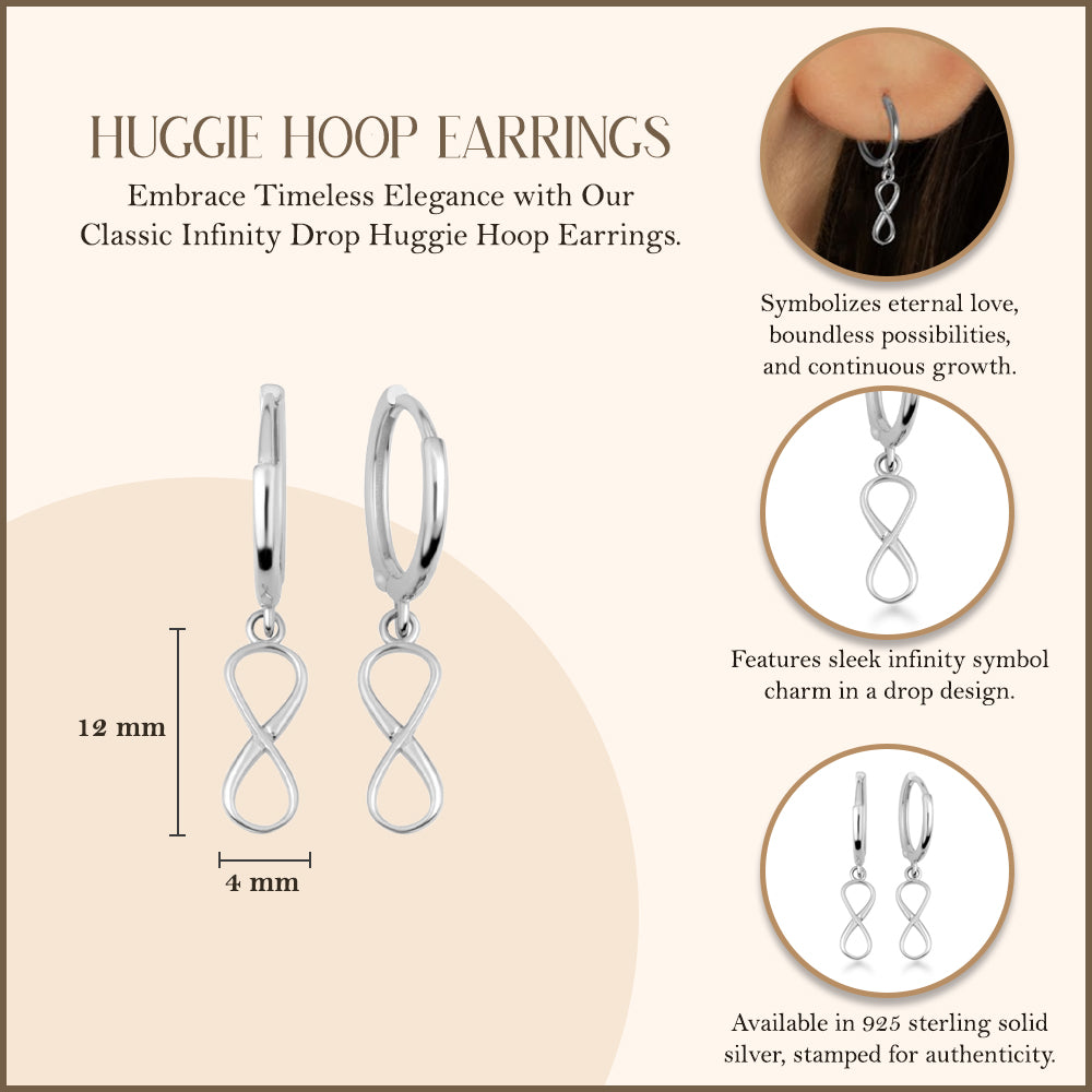 Sterling Silver Classic Infinity Huggie Hoop Earrings, view 3
