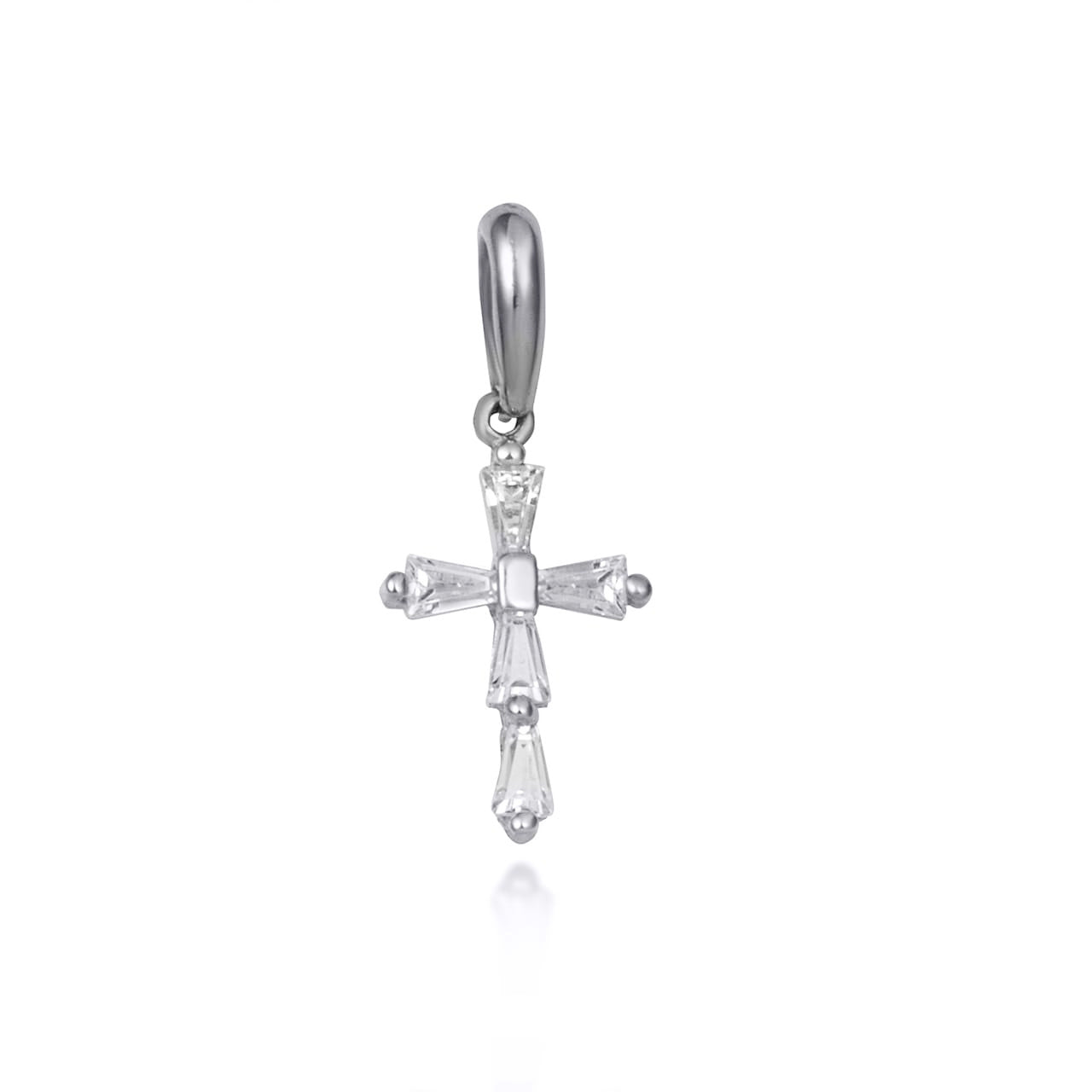 Sterling Silver Clear Tapered Baguette Cross Pendant Necklace