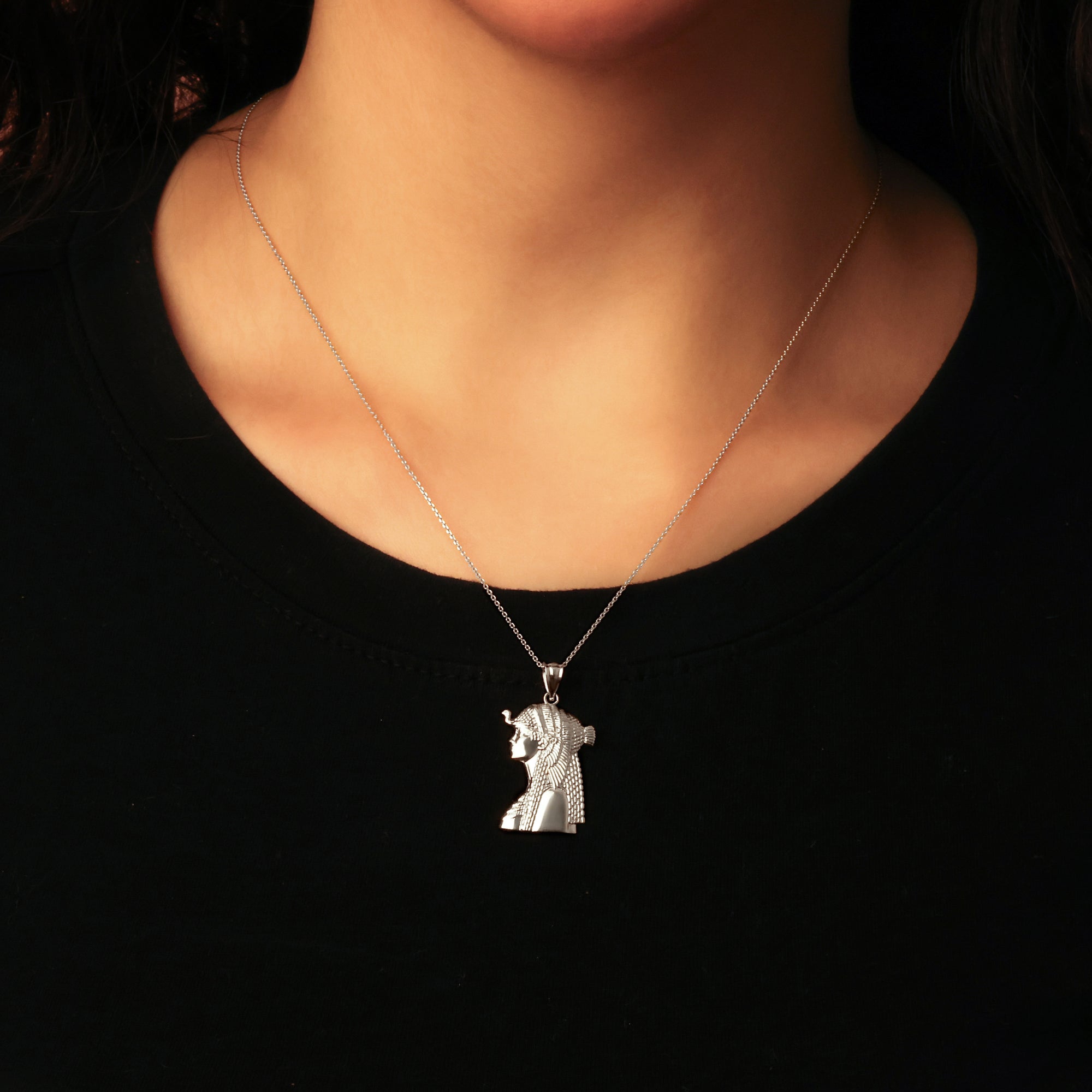 Sterling Silver Cleopatra Egyptian Queen Pendant Necklace, view 2