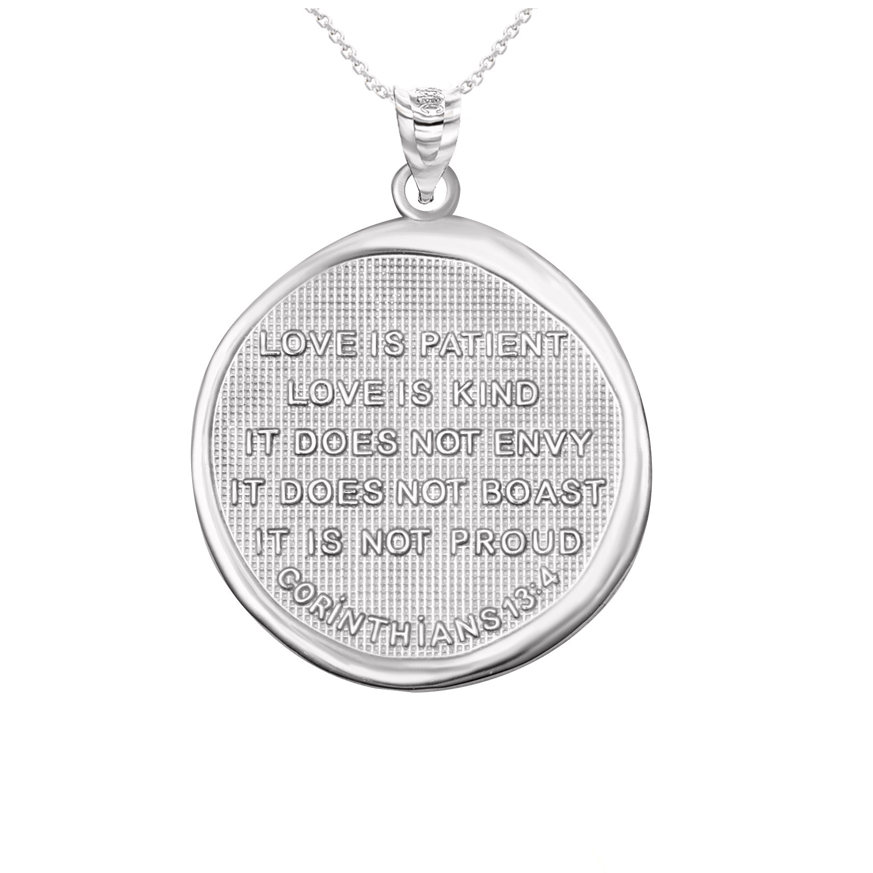 Sterling Silver Corinthians 13:14 Charity Prayer Of Love Bible Verse Medallion Pendant Necklace, view 4