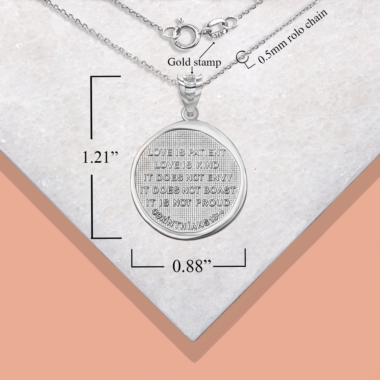 Sterling Silver Corinthians 13:14 Charity Prayer Of Love Bible Verse Medallion Pendant Necklace, view 5