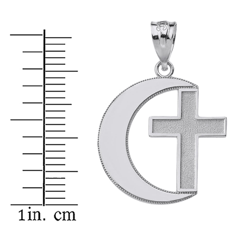 Sterling Silver Crescent Moon and Cross Pendant Necklace, view 3