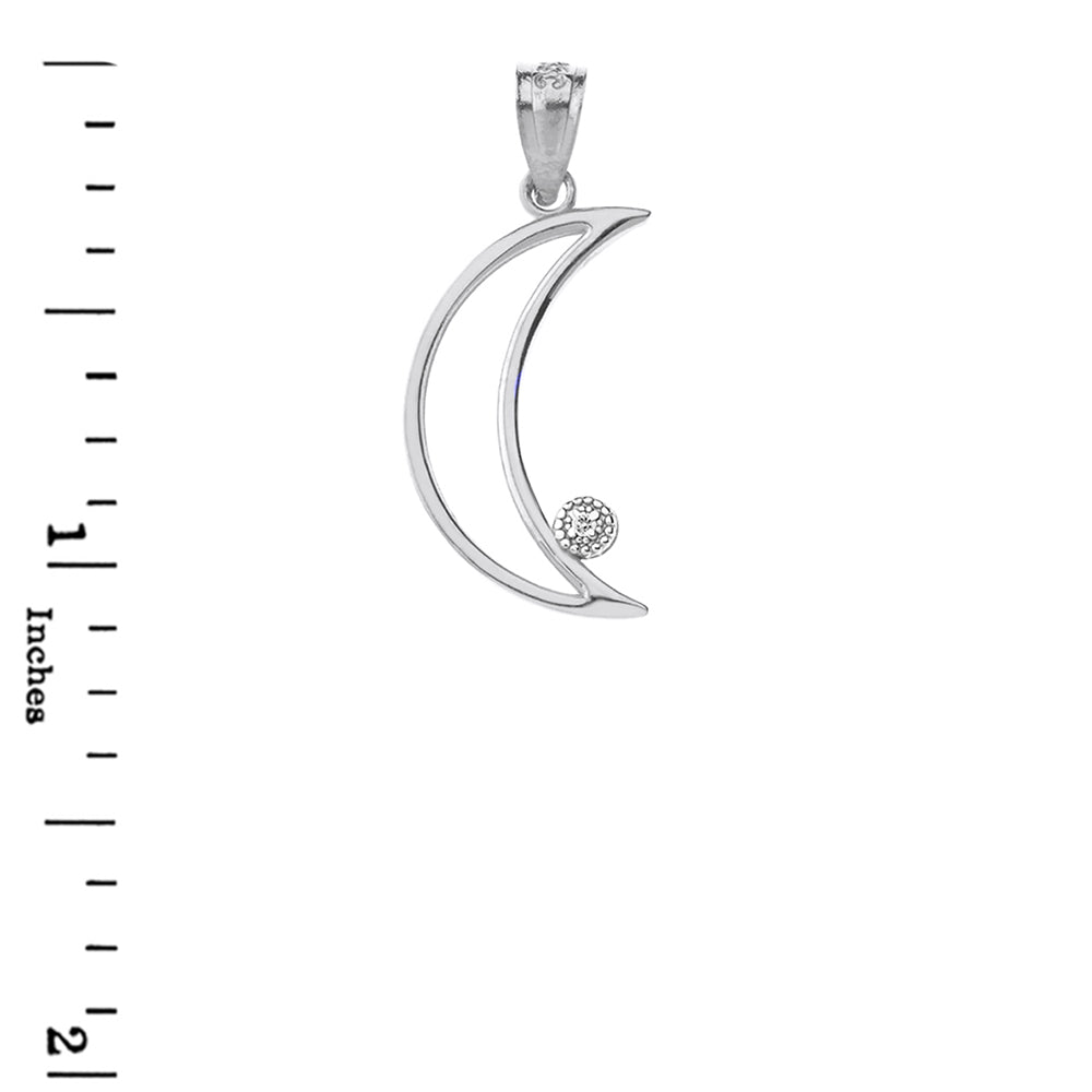 Sterling Silver Crescent Moon Outline CZ Pendant Necklace, view 3