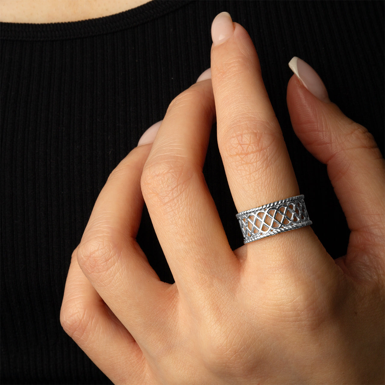 Sterling Silver Criss Cross X Design Band Ring, view 2