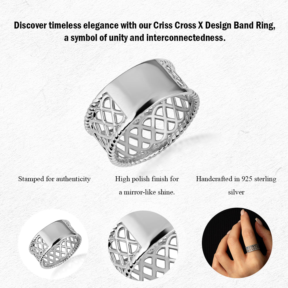 Sterling Silver Criss Cross X Design Band Ring, view 3