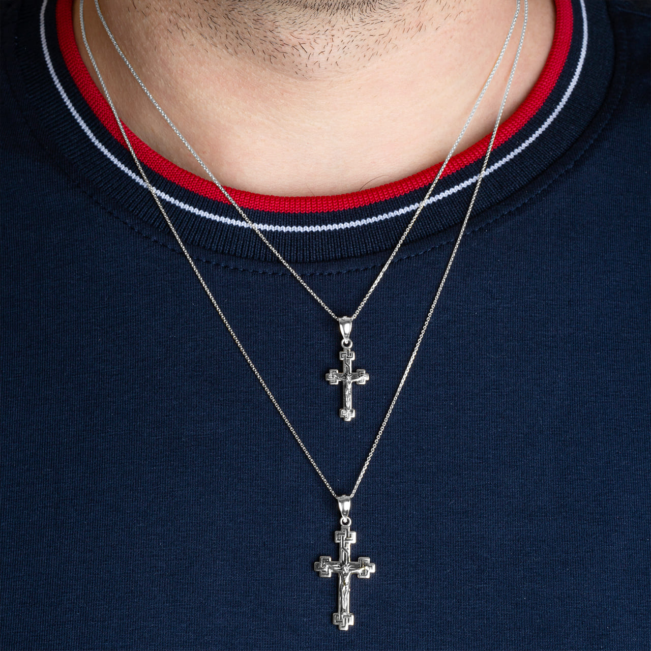 Sterling Silver Cross Crucifix Jesus Christ Enamel Pendant Necklace, view 2