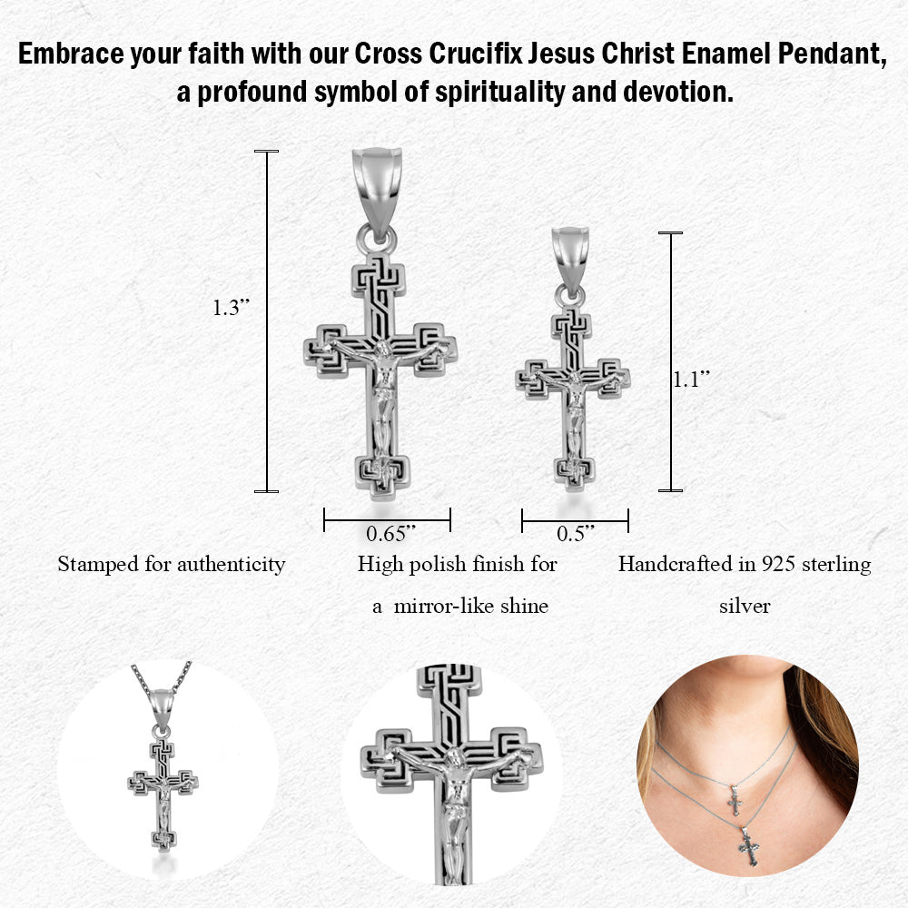 Sterling Silver Cross Crucifix Jesus Christ Enamel Pendant Necklace, view 4