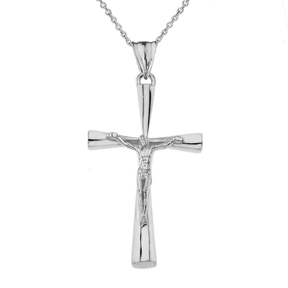 Sterling Silver Cross Crucifix Pendant Necklace (1.4")